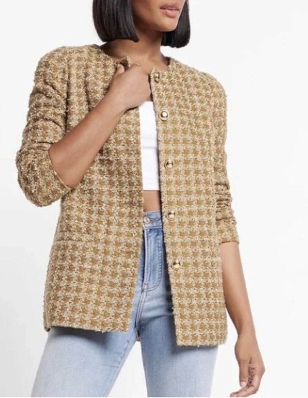 NWT Express Gold Tweed Bouclé Blazer jacket sz XS